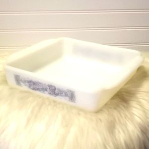 VTG- Glasbake Currier & Ives "Harvest"  Milk Glass Square Casserole Dish